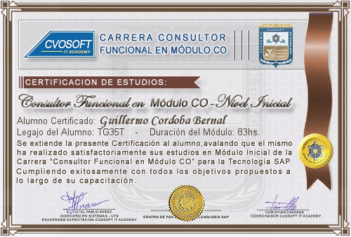 Certificación de estudios en Carrera Consultor SAP CO Nivel Inicial