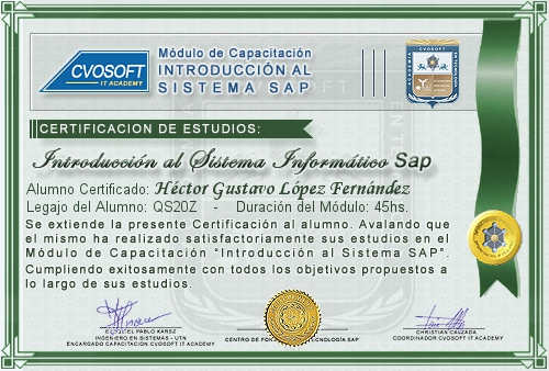 Certificación de estudios en Curso Introducción SAP
