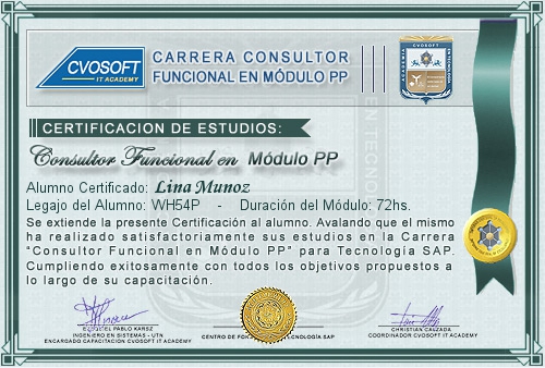 Certificación de estudios en Carrera Consultor SAP PP
