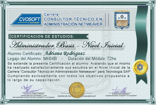 Certificación de estudios en Carrera Consultor SAP BASIS NetWeaver Nivel Inicial
