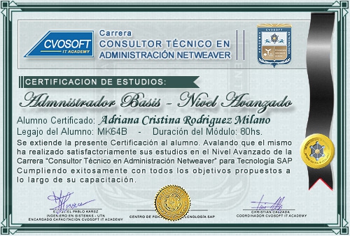 Certificación de estudios en Carrera Consultor SAP BASIS NetWeaver Nivel Avanzado