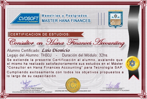 Certificaci�n de estudios en Master Accounting for SAP S/4HANA FINANCE