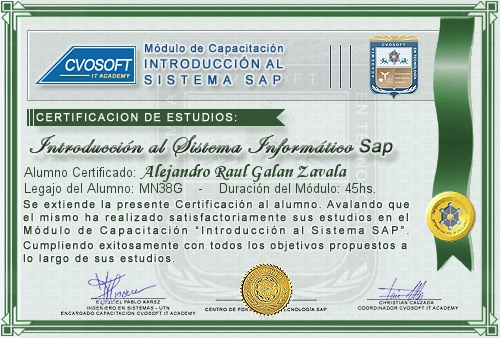 Certificación de estudios en Curso Introducción SAP