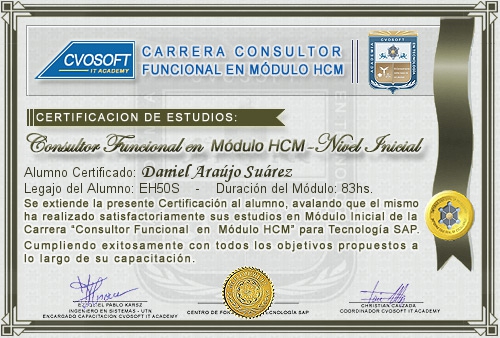 Certificación de estudios en Carrera Consultor SAP HCM Nivel Inicial