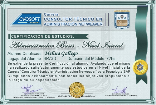 Certificaci�n de estudios en Carrera Consultor SAP BASIS NetWeaver Nivel Inicial