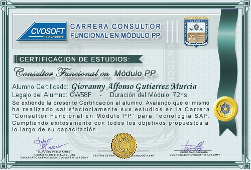 Certificaci�n de estudios en Carrera Consultor SAP PP