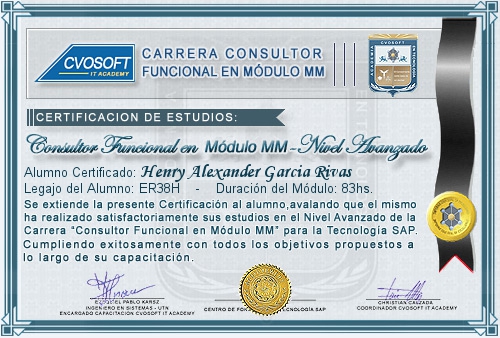 Certificaci�n de estudios en Carrera Consultor SAP MM Nivel Avanzado