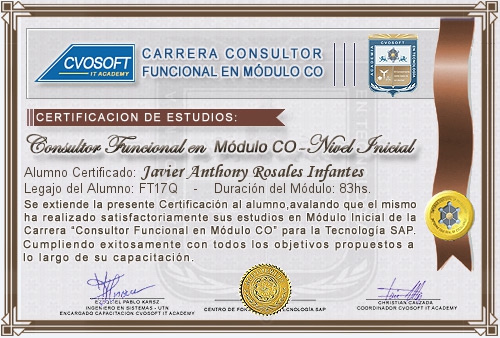 Certificación de estudios en Carrera Consultor SAP CO Nivel Inicial