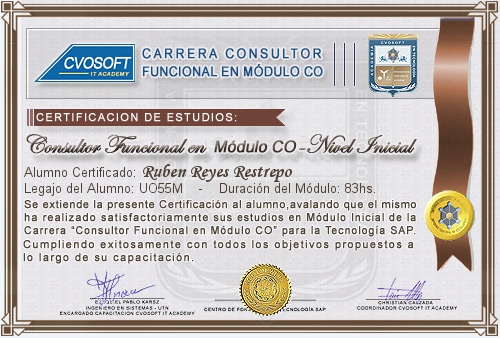 Certificación de estudios en Carrera Consultor SAP CO Nivel Inicial