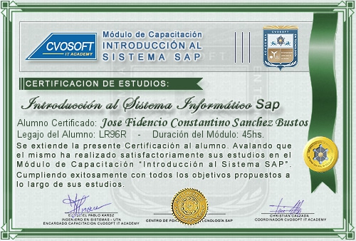 Certificación de estudios en Curso Introducción SAP