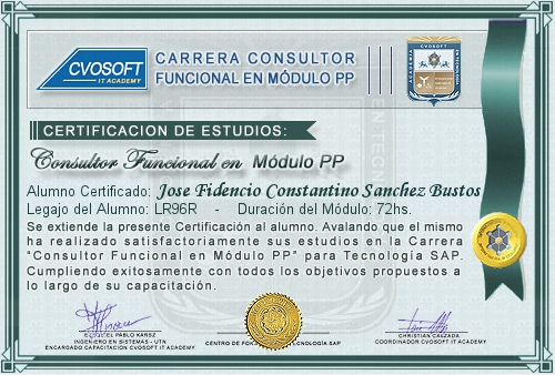 Certificación de estudios en Carrera Consultor SAP PP