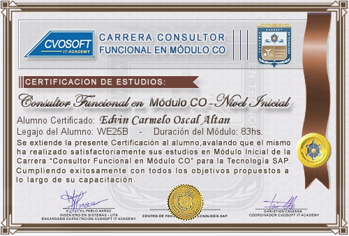 Certificación de estudios en Carrera Consultor SAP CO Nivel Inicial