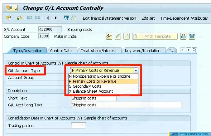 SAP S/4HANA CONTROLLING - Account type